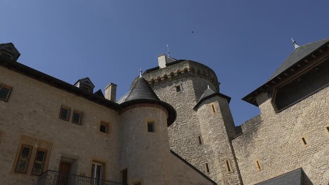 Restored 15th-century Malbrouck castle exterior walls in Moselle France
