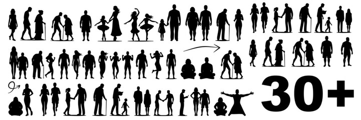 Obraz premium silhouette of diverse people groups in various poses and different daily activities