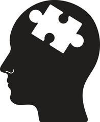 A human head in profile with a missing puzzle piece symbolizing thought