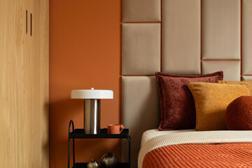 Modern Bedroom Interior with Earth Tones and Accent Lighting © FollowTheFlow