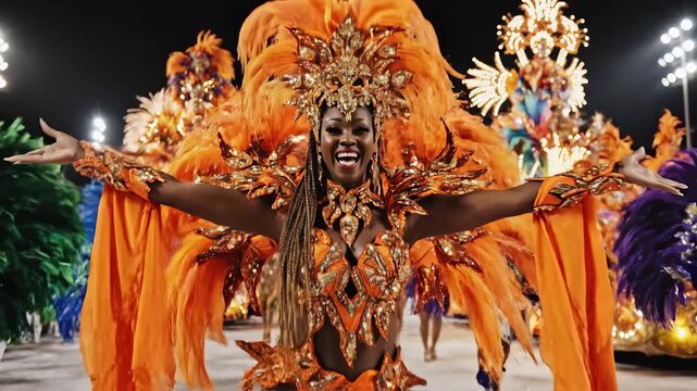 Colorful costumed dancers in parade