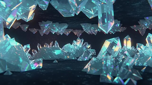 Glowing Crystals in Dark Cave Environment.