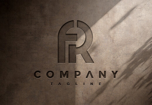 Engraved Logo Mockup on Textured Wall with Shadows