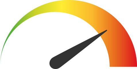 Speedometer gauge showing high performance and rapid progress towards the goal