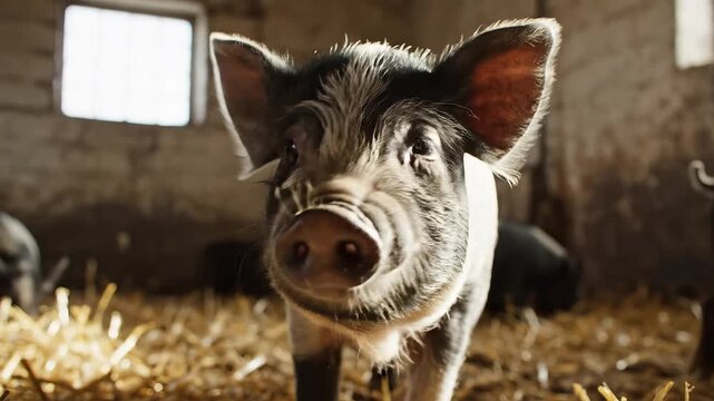 Pigs in a barn with straw