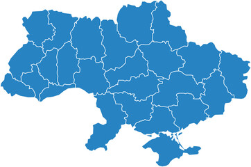Obraz premium Map of Ukraine showing administrative divisions with clear borders and blue fill
