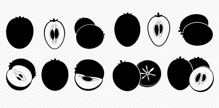 Star Apple Fruit Silhouettes: A Collection of Whole and Sliced Caimito Fruit Icons.