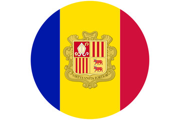 Obraz premium Andorra flag emblem circular icon, national symbol of the principality in Europe