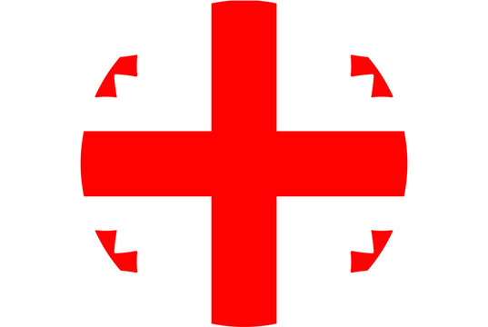 Georgian flag emblem with red cross and small crosses on white circle background