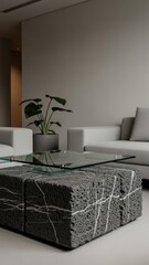 Modern living room interior design with plant and furniture