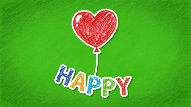 4K animation hand-drawn happy on a green screen background for nostalgic and innocent joy.