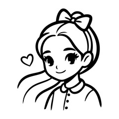 Dibujo con líneas de cabeza de chica con corazón, para tarjetas y felicitaciones de San Valentín © teracreonte