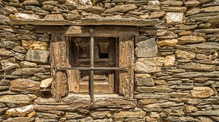 Closed Old Traditional Window on an Old Wall