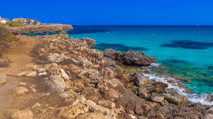 Cala Morlanda, S'illot, Manacor Sea Coast, Mediterranean Sea, Mallorca, Balearic Islands, Spain, Europe