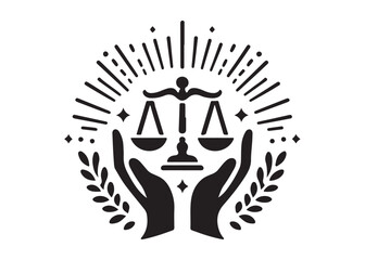 Fototapeta premium social justice logo silhouette vector, social justice world day scales and hands logo silhouette illustration, fist holding scales of justice silhouette logo vector silhouette on white background