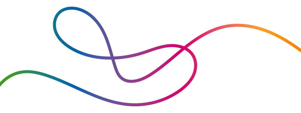 Rainbow wave ribbon, colorful flowing squiggle line, vector graphic, isolated on transparent background
