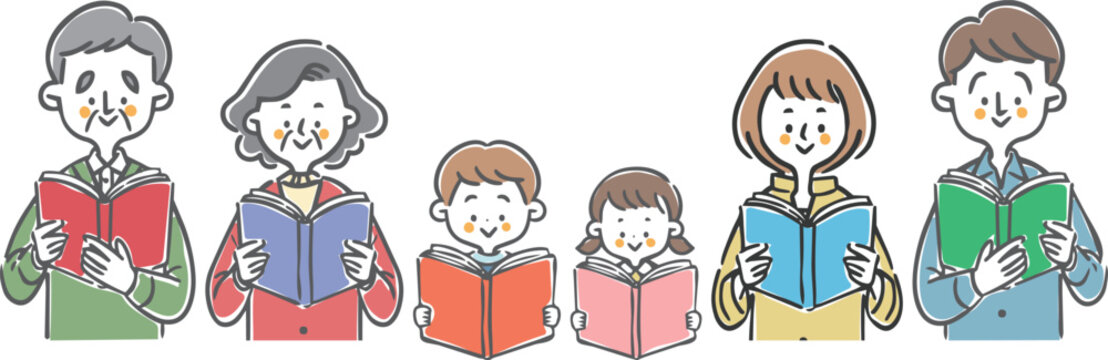 本を読む家族三世代　ベクター