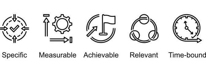 Strong Project Plan Of SMART (Specific, Measurable, Achievable, Relevant, Time-bound) banner web icon vector illustration