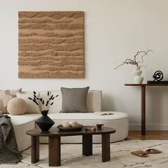 Fotobehang Kunst Minimalist Interior Design with Neutral Tones and Textured Accents  © FollowTheFlow