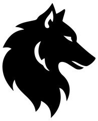 Fototapeta premium Black silhouette wolf head profile icon on white background symbolizing power and nature