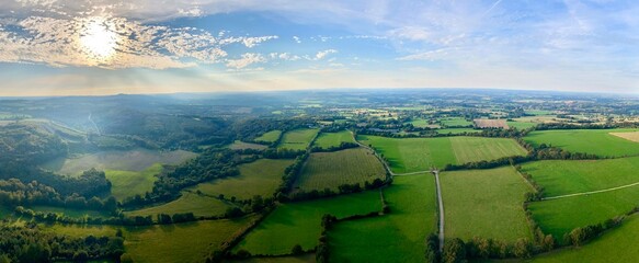 la campagne Bretonne de Gou&eacute;zec &agrave; Spezet vu de montgolfi&egrave;re en Finist&egrave;re France