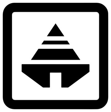 Black filled icon of emergency assembly point muster sign on white background with thick border