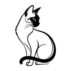 Dibujo con líneas de un gato siamés sentado  © teracreonte