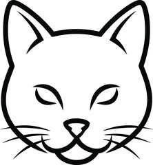 A simple black and white line drawing of a cat's face with a subtle smile. © SHIRIN