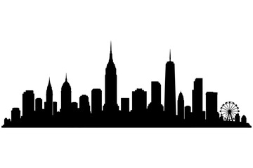 Fototapeta premium Iconic new york city skyline silhouette with landmarks and ferris wheel.