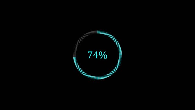 A dynamic circle loading illustration and loading to completed 1 to 74% illustration. Download progress loading circle beautiful 4k illustration.