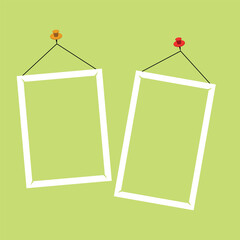 Set of Empty photo frame decoration with light green background.