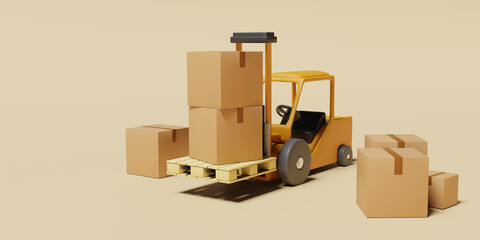 Delivery service concept. Sealed cardboard box for delivery of orders, goods, items around the world on loader- 3d render.