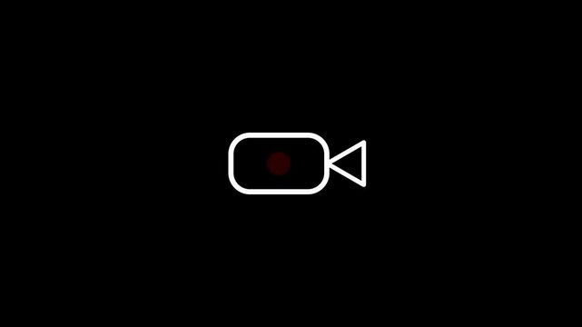 Abstract recording video camera icon animation on black background. recording symbol, rec icon animation
