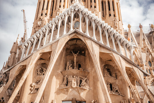 Sagrada Familia Facade Detail In Barcelona Spain