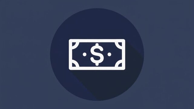Firefly White outline money bill icon with dollar sign, minimal line art, centered inside dark navy .mp4_preview