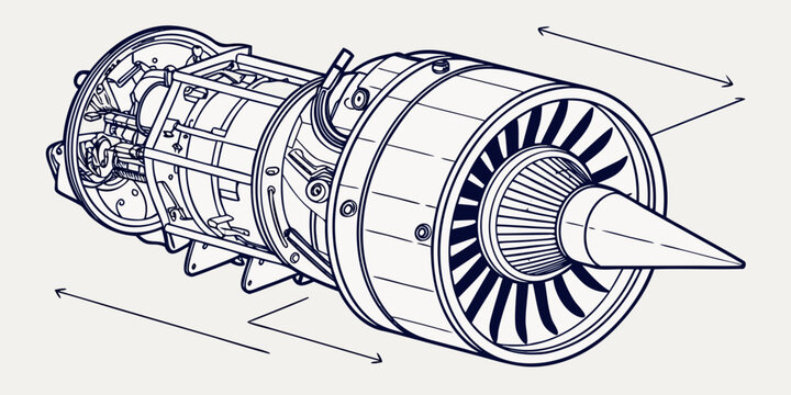 A detailed diagram of a jet engine showcasing its intricate internal components.