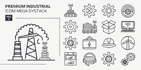 Industrial icons showcasing various industrial elements and systems