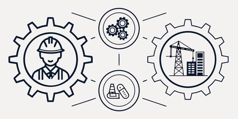 Interconnected gears representing various aspects of industrial and technological innovation