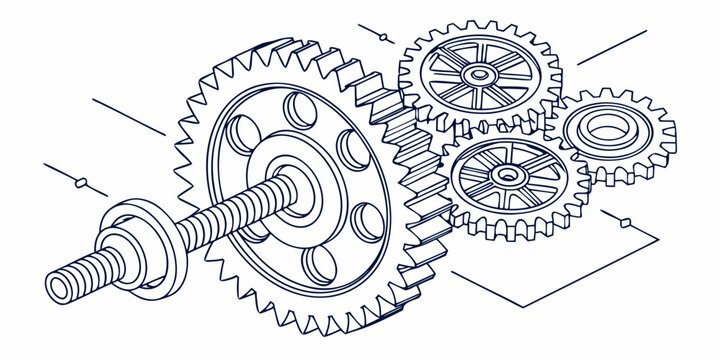 Detailed diagram of a mechanical gear system with multiple interlocking components.