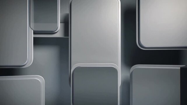 Geometric pattern of gray metallic rectangles with rounded corners and subtle shadows.