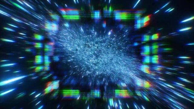 Blue sparks flowing smooth fragmented glitch transitions futuristic cinematic surreal ethereal ambience cascading softly glowing abstract unique style seamless ultra realistic loop