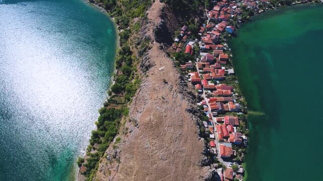 Lin village, perched on a rocky peninsula of Lake Ohrid, blends serene waters with the beauty of its ancient mosaic. Pogradec, Albania 8 January 2026