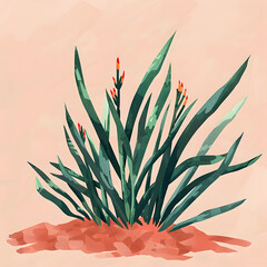 Desert succulent bush illustration on pastel background