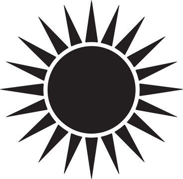 Hot sun icon in silhouette on white background.
