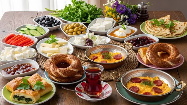 Authentic Turkish Breakfast Feast Rustic Table Spread