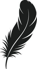 Fototapeta premium Single black feather silhouette vector graphic isolated on white background quill