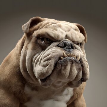 Eine grimmig schauende Bulldogge.