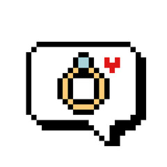 Pixel Art White Speech Bubble with Yellow Engagement Ring and Red Heart