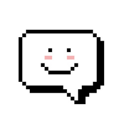 Pixel Art White Speech Bubble with Smiling Face and Pink Cheeks