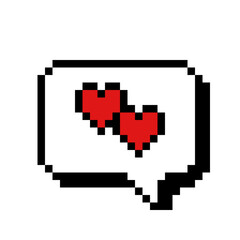Pixel Art White Speech Bubble with Two Red Hearts
